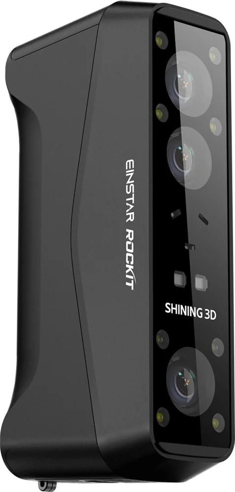 The EINSTAR Rockit handheld 3D scanner, seen from the front with its three cameras.