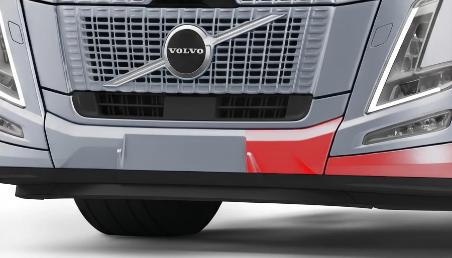 The central number-plate surround area on the silver Volvo, highlighted in red.