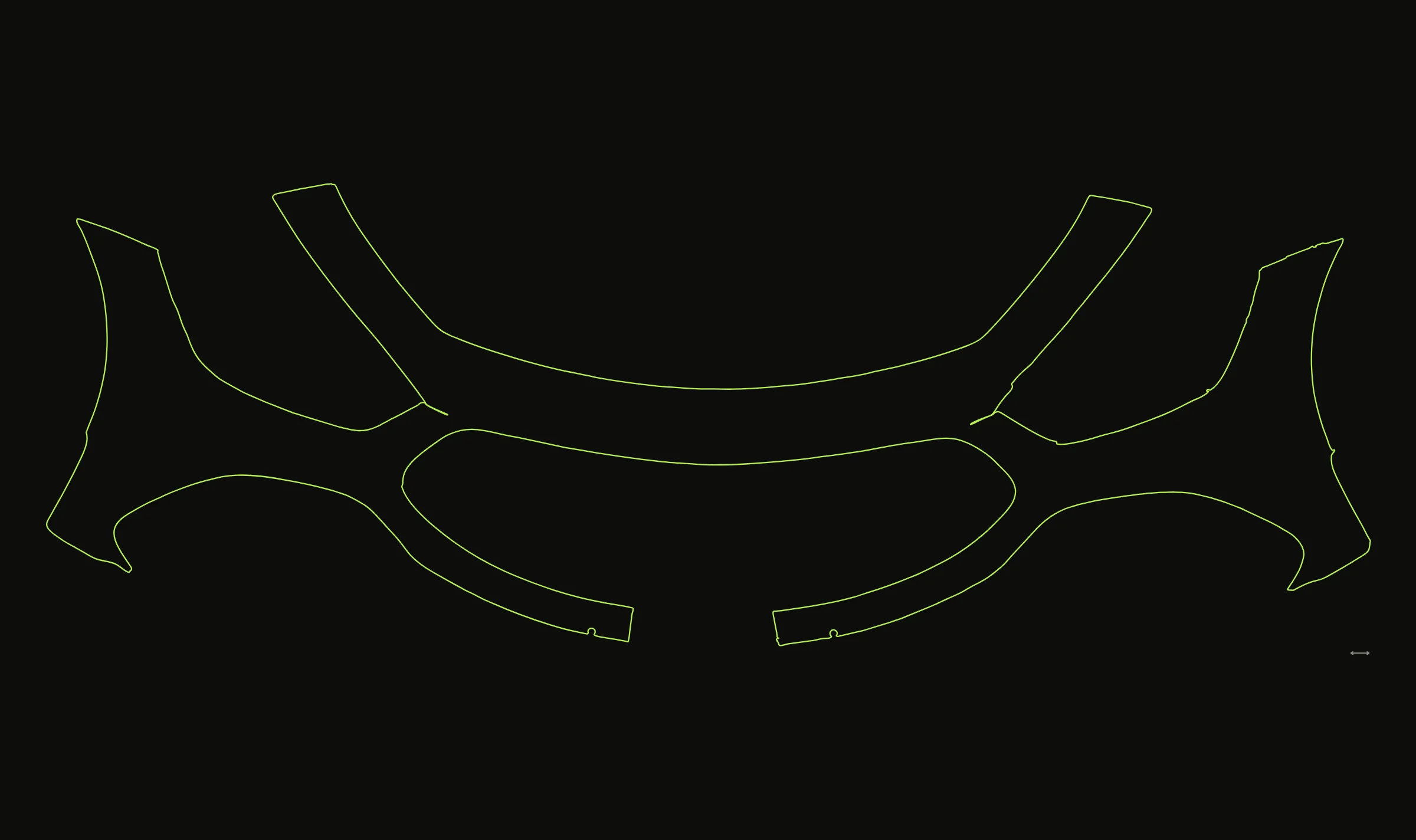 The cut file PPF Engine exported for a scanned Mercedes-AMG GT front bumper: one continuous chartreuse outline, ready for the plotter.