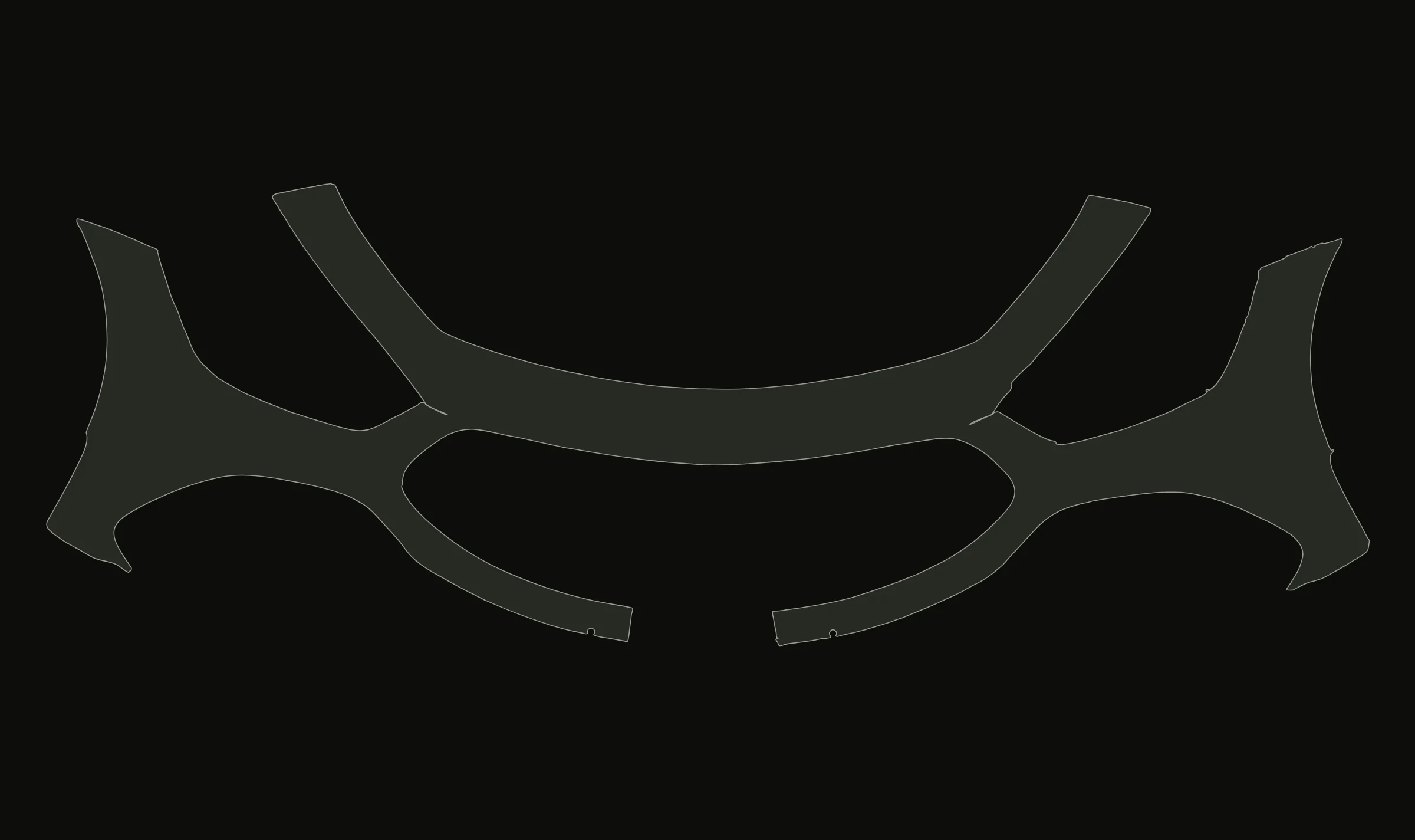The same bumper flattened into one flat 2D piece, shown true to size at 2571 by 897 millimetres.