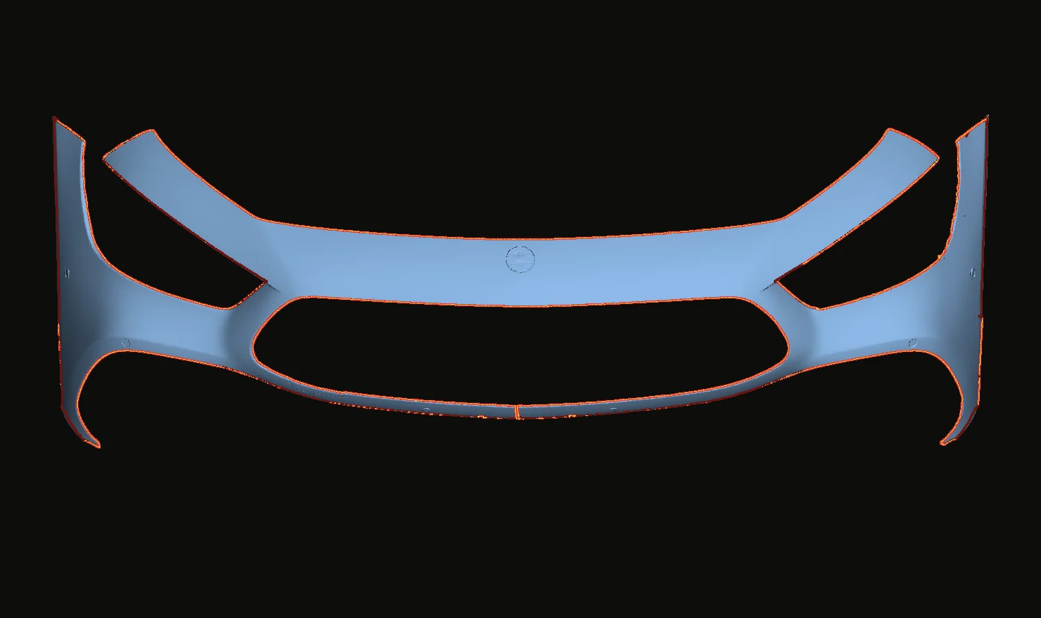 A scanned Mercedes-AMG GT front bumper in PPF Engine, with the cut line traced along every edge and opening.