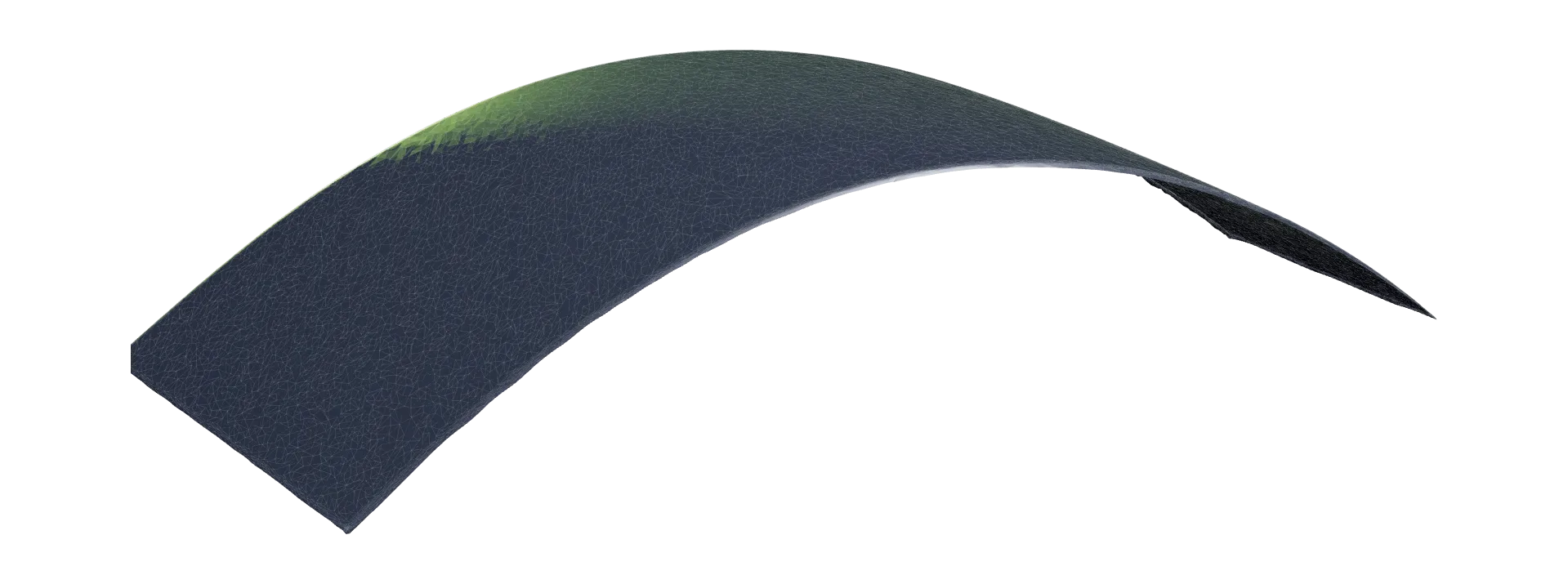 The same Volvo FH trim shown first as a curved 3D scan and then as its flat PPF cutting template.
